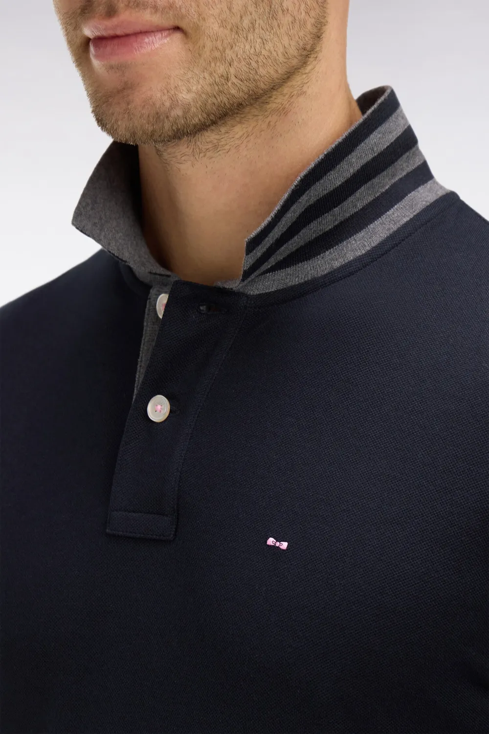 Eden Park polo manches longues noir coton pima col contraste