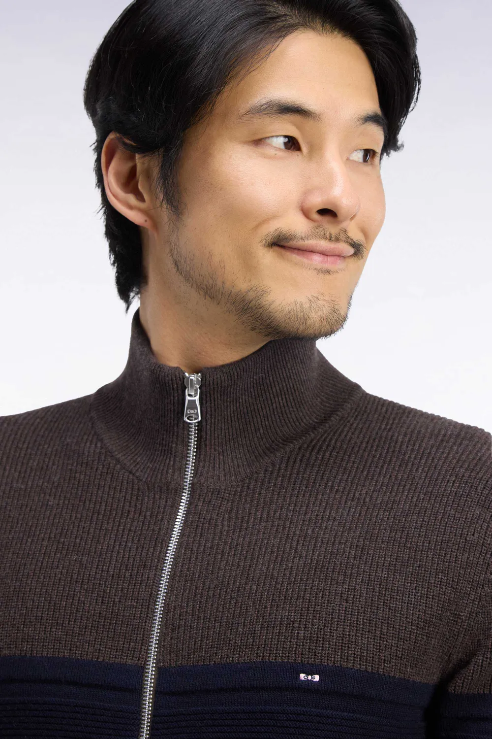 Eden Park cardigan zippé laine mérinos marine marron