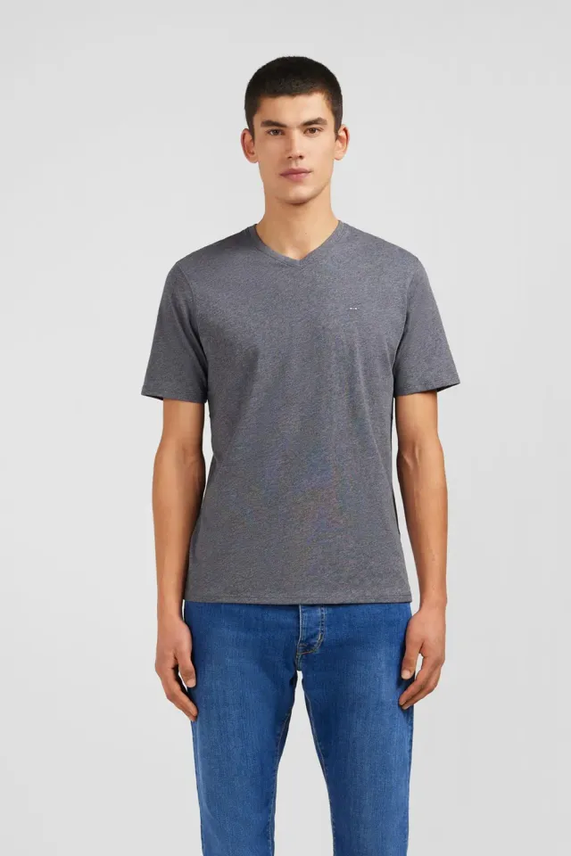 Eden Park t-shirt homme gris col V coton Pima manches courtes
