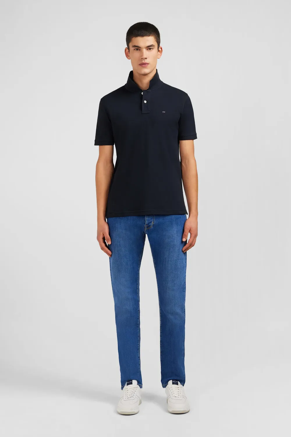 Eden Park polo coton pima noir manches courtes stretch