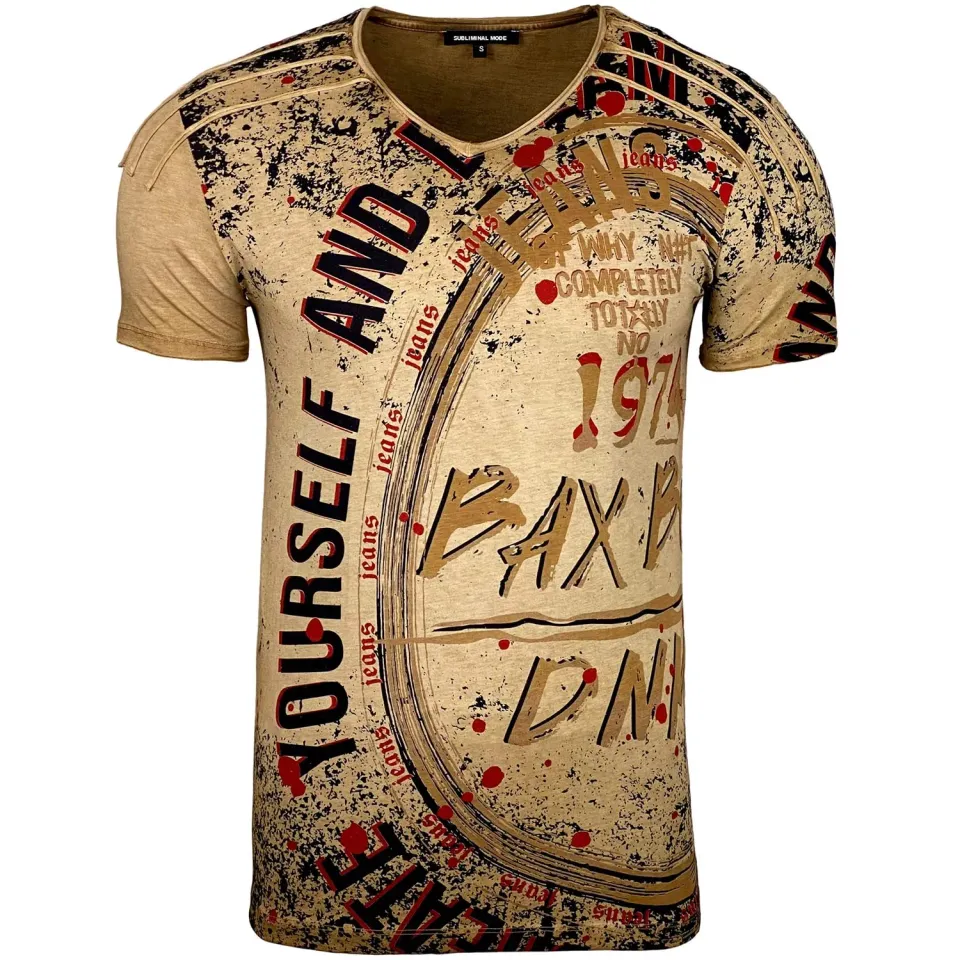 Subliminal Mode BX109 t-shirt col V délavé beige