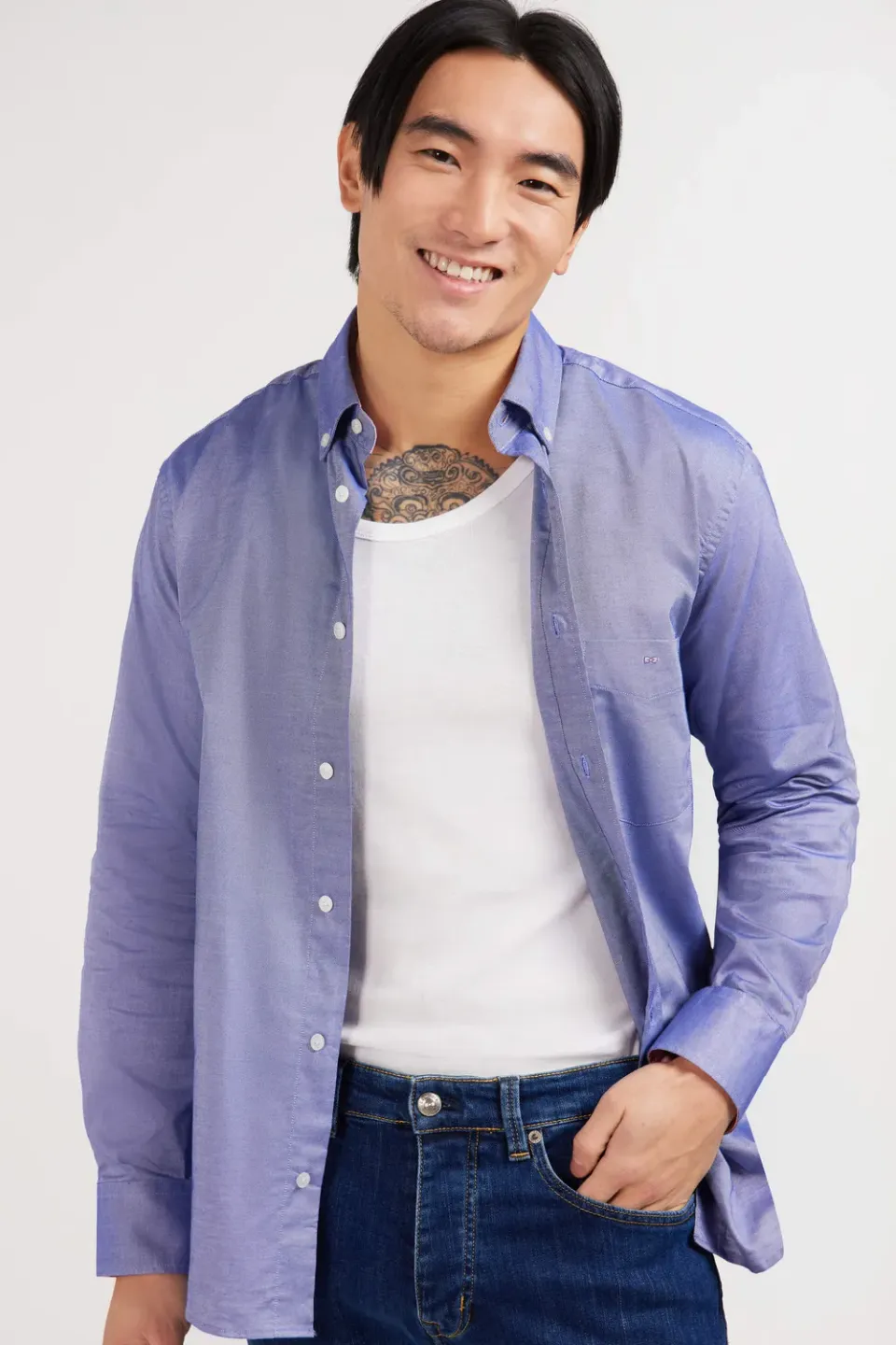 Eden Park chemise homme coton oxford bleu marine regular