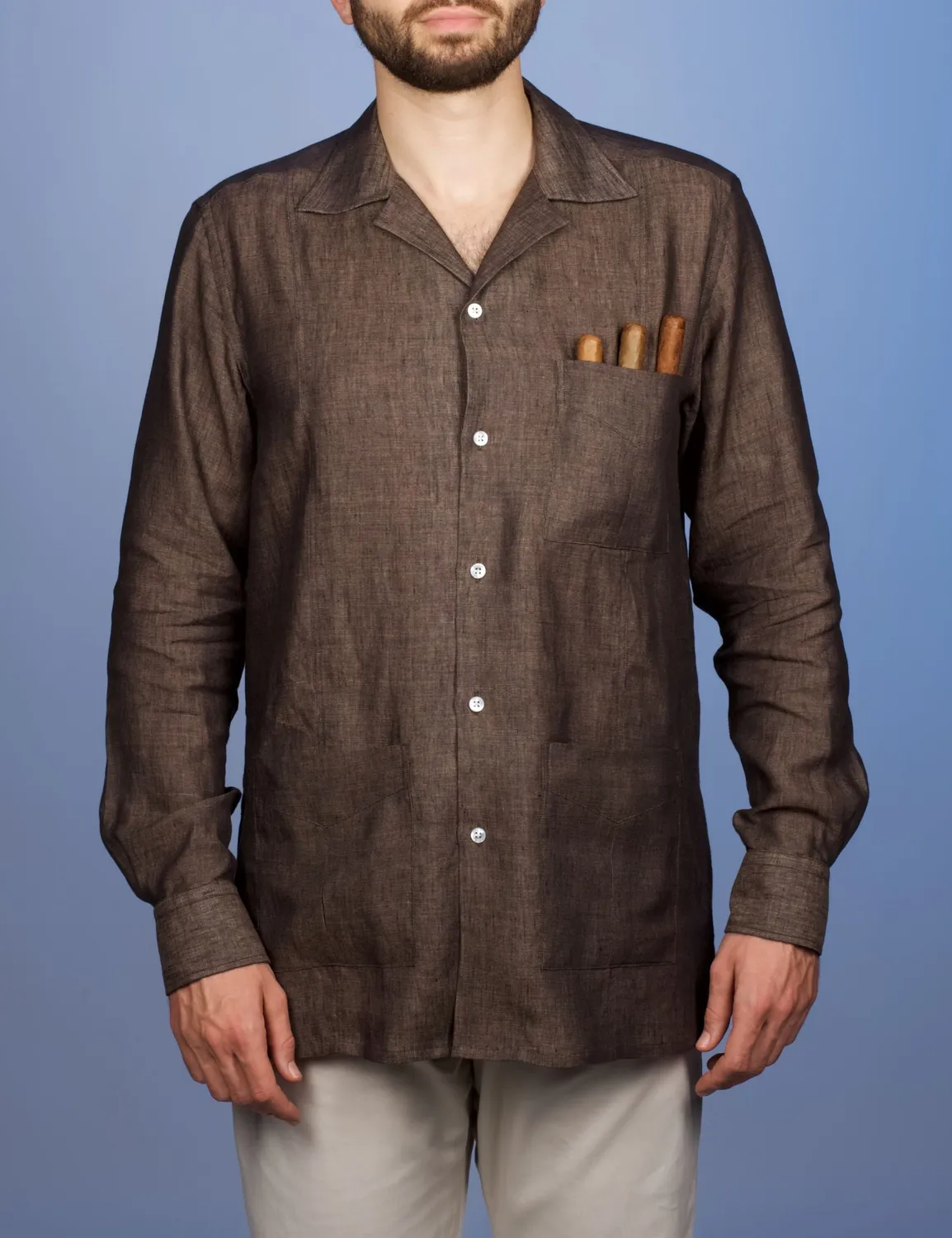 La Chemise Française Aficionado Marron chemise lin guayabera