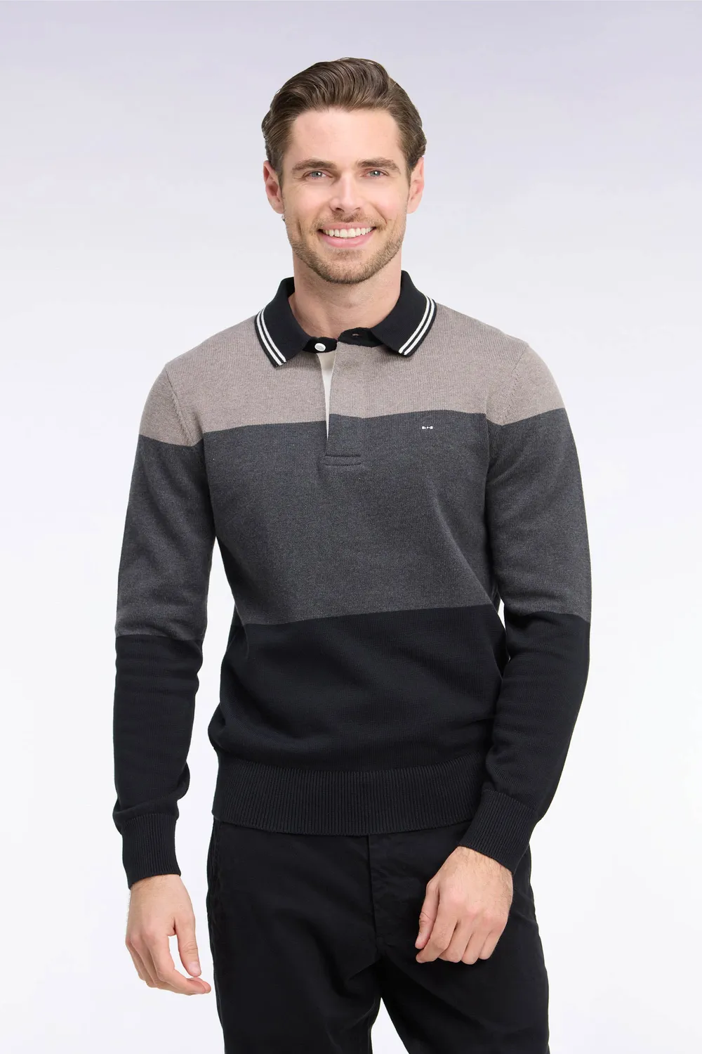 Eden Park Color Block pull rugby coton noir regular tricolore