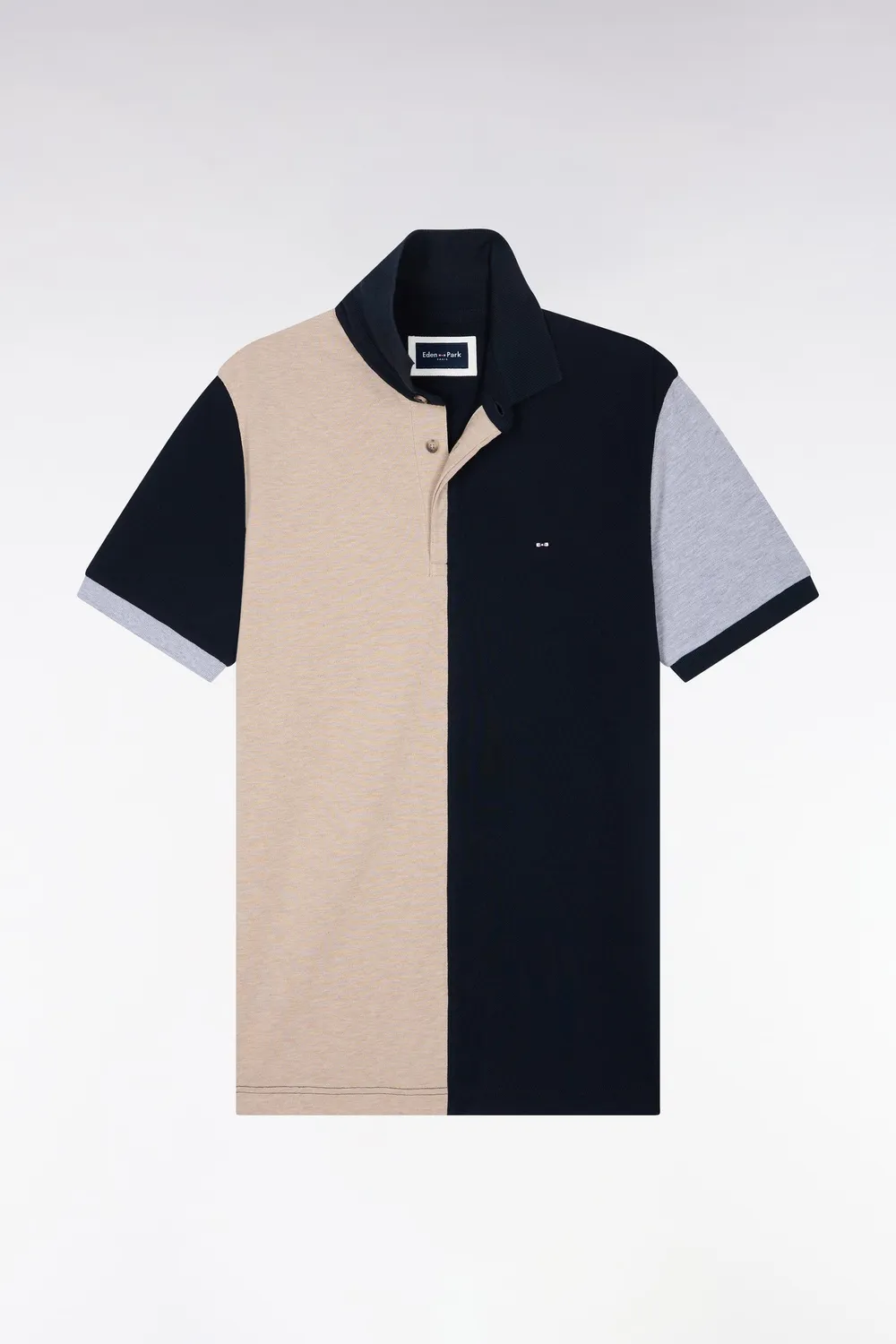 Eden Park polo beige tricolore coton peigne coupe droite