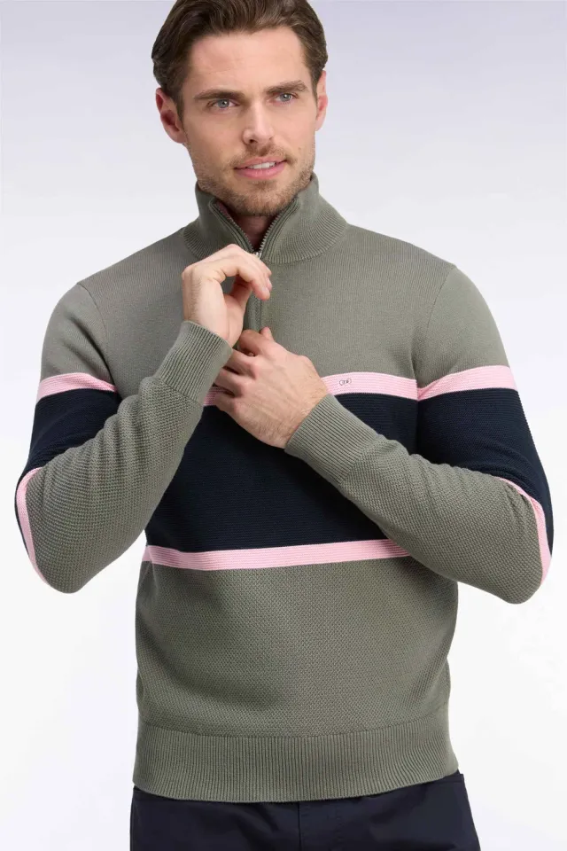 Eden Park Tricolore pull homme vert olive col camionneur