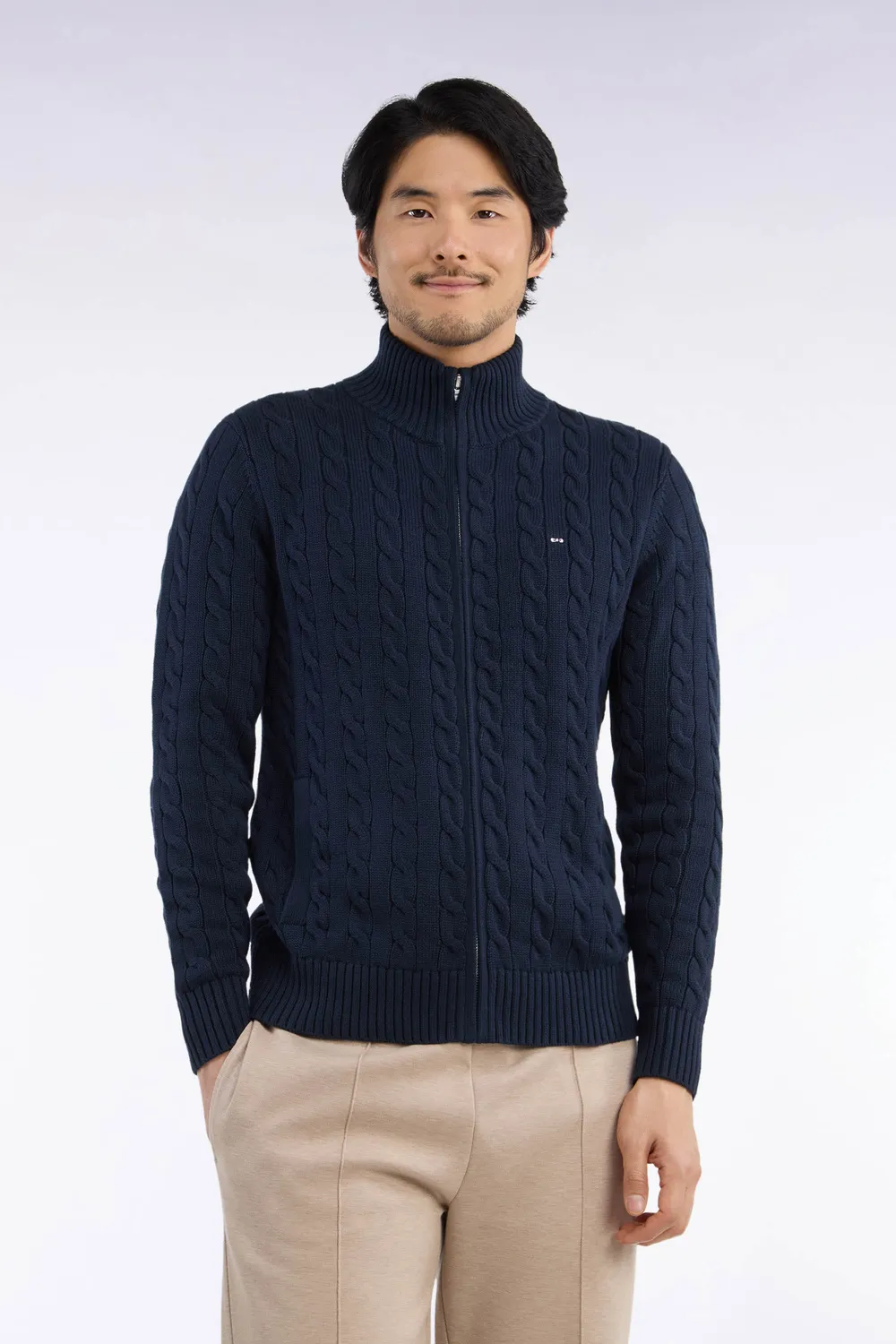 Eden Park cardigan coton marine homme torsades zippé