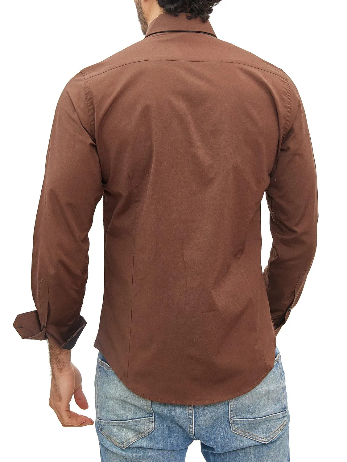 Subliminal Mode RN77 chemise homme marron col bicolore
