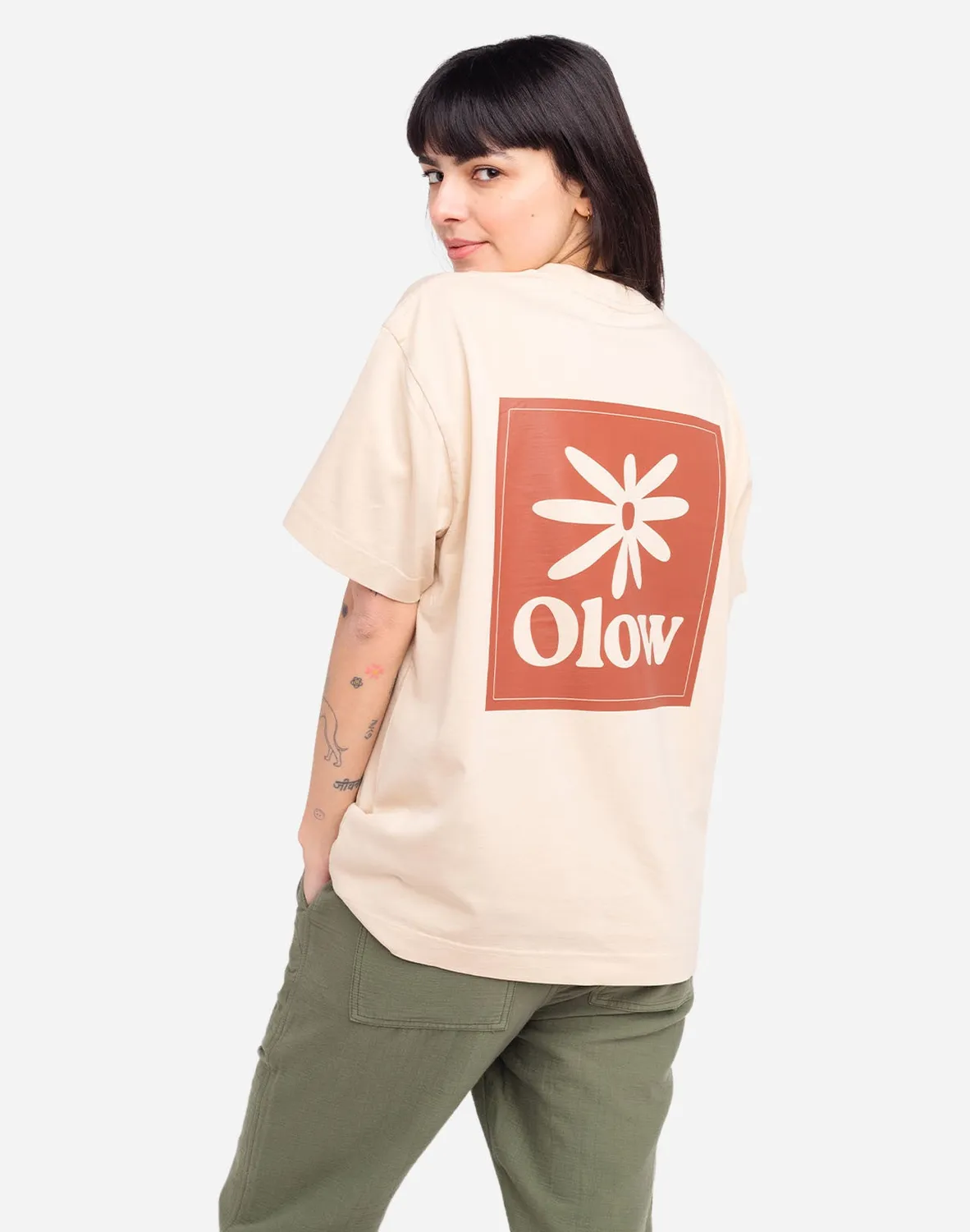 OLOW Flower t-shirt ample crème coton bio