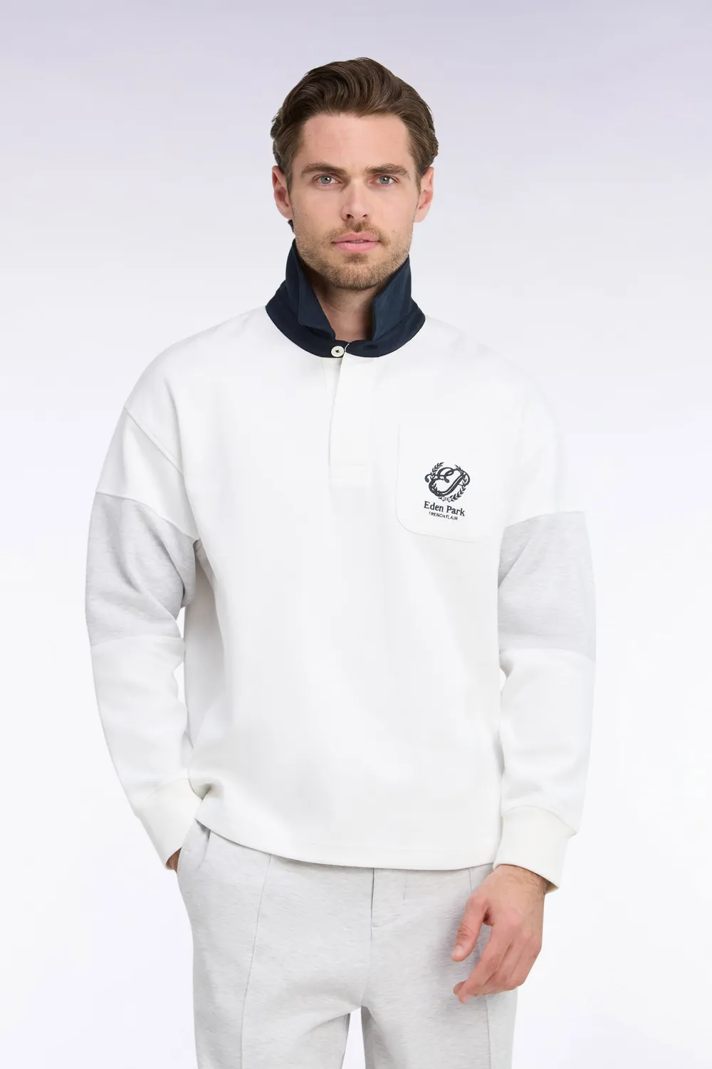 Eden Park Heritage sweat unisexe écru col maillot coupe loose