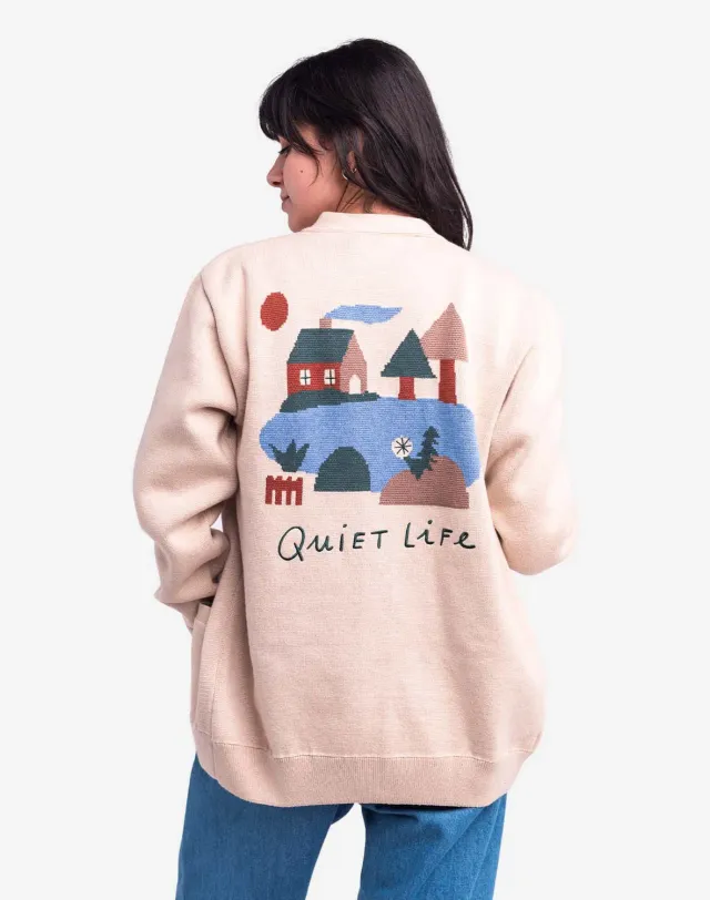 OLOW Quiet Life cardigan beige en coton mérinos