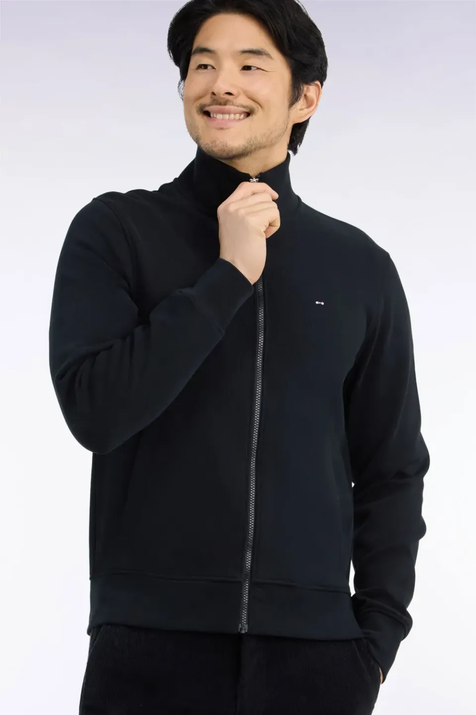 Eden Park sweat zippé molleton coton noir coupe droite