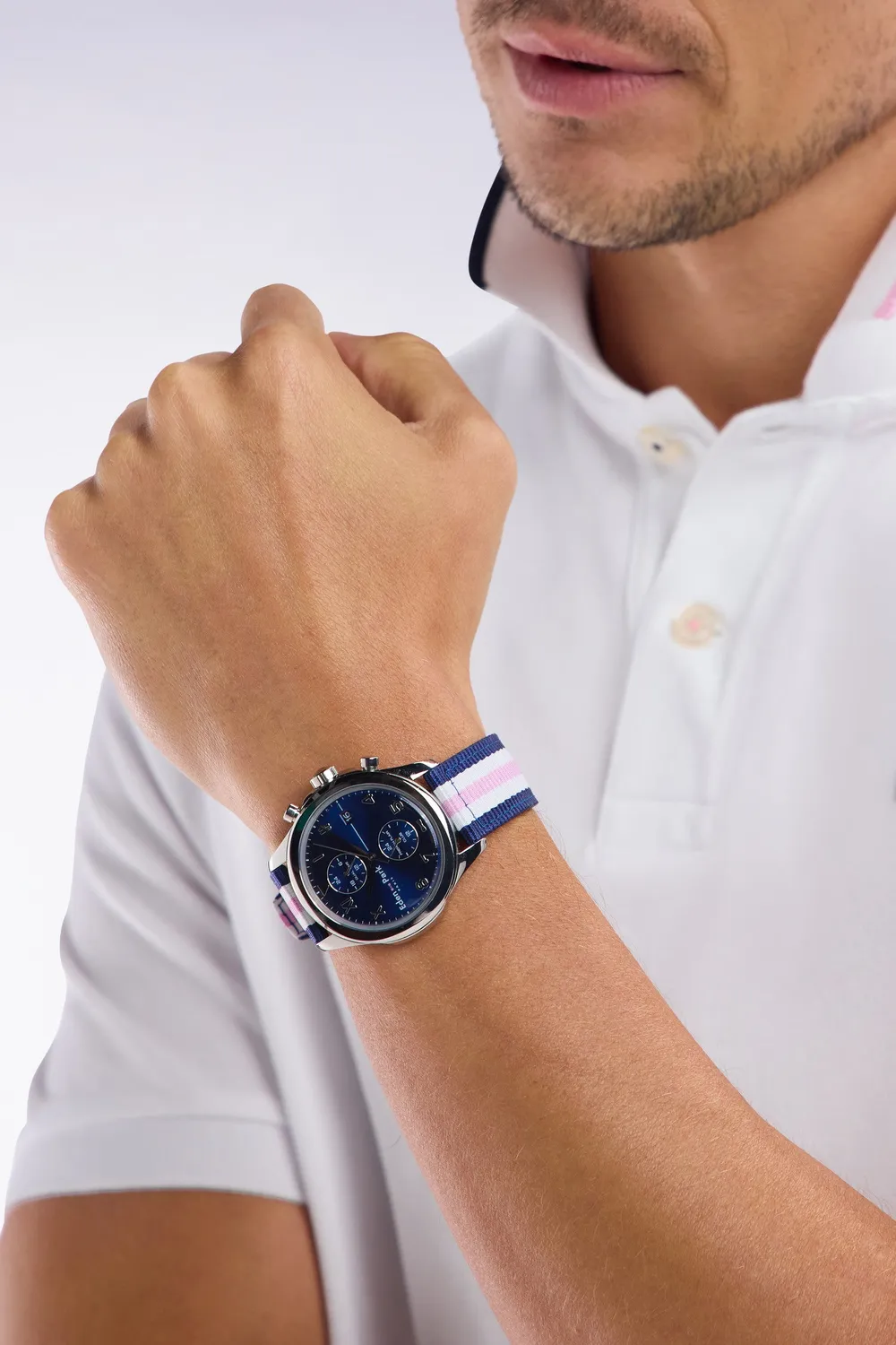 Eden Park montre quartz dual time bleu NATO tricolore