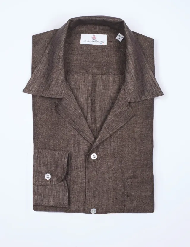 La Chemise Française Aficionado Marron chemise lin guayabera