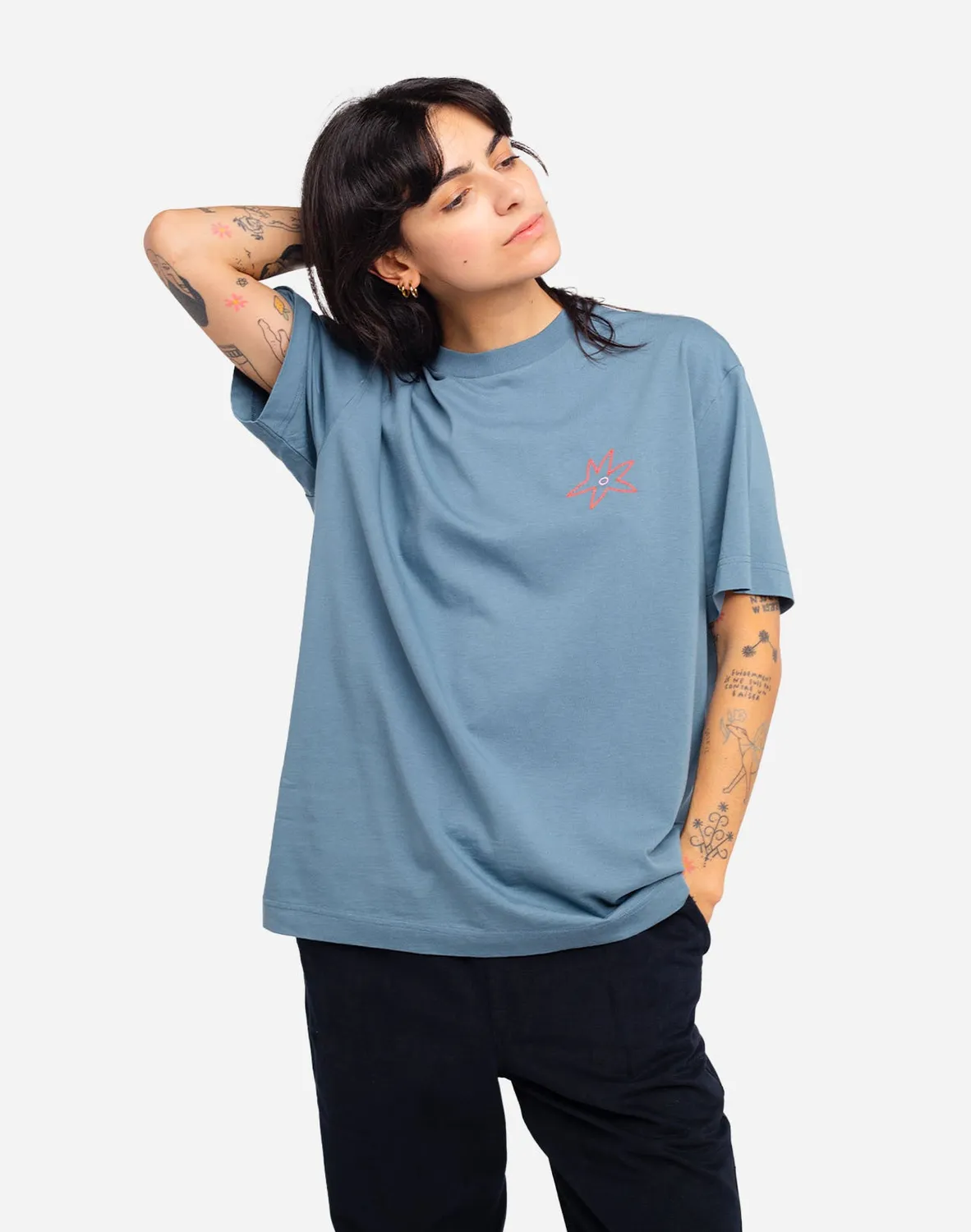 OLOW Rivage t-shirt ample bleu acier coton bio