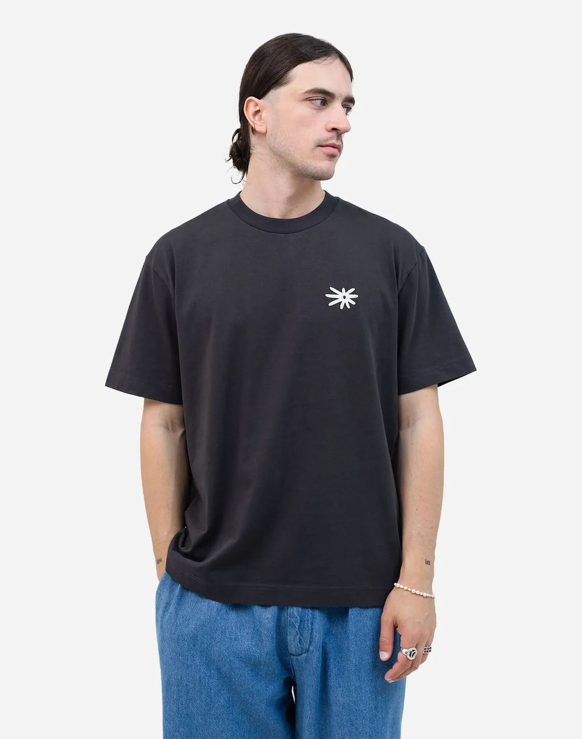 OLOW Flower t-shirt ample noir carbone coton bio