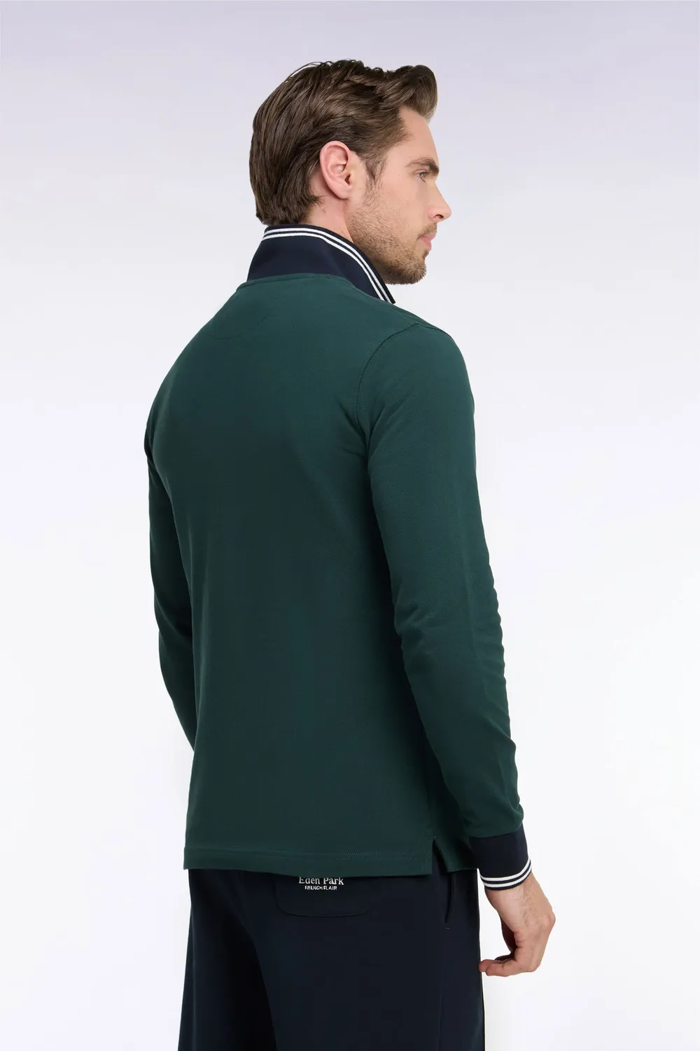 Eden Park polo manches longues piqué coton vert