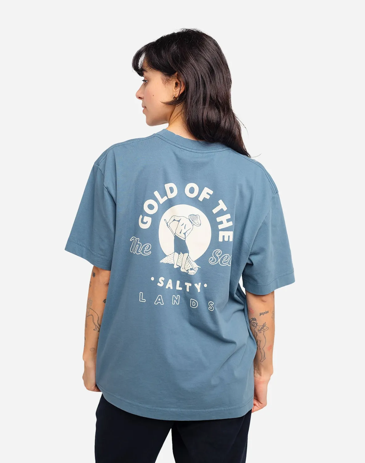 OLOW Gold t-shirt ample bleu acier coton bio