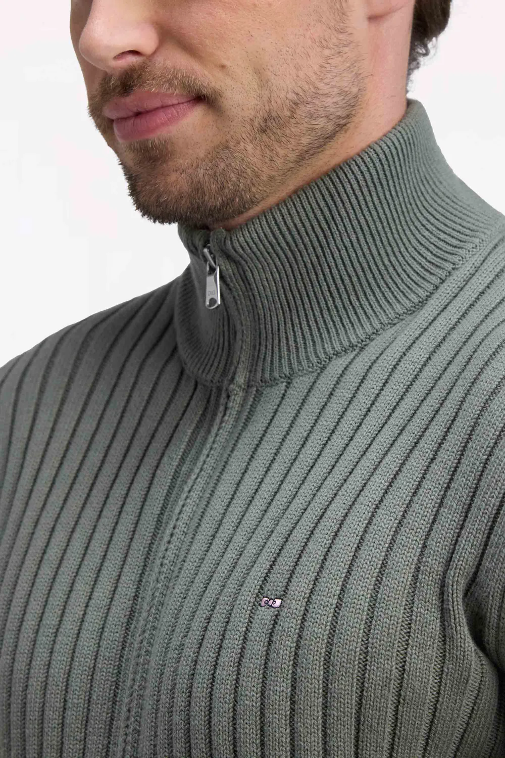 Eden Park cardigan zippé col camionneur kaki laine coton
