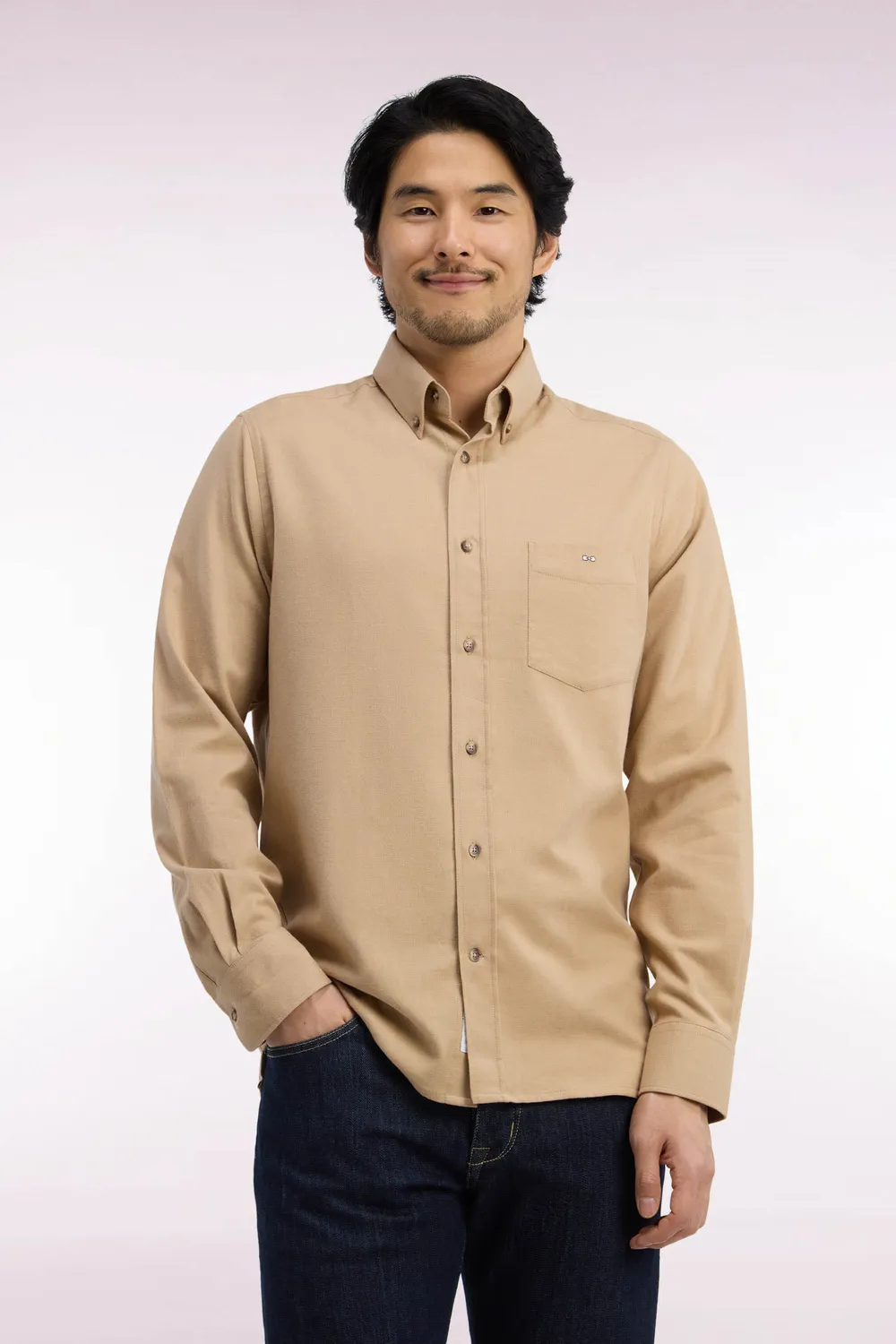 Eden Park Chemise Coton Caramel Coupe Droite