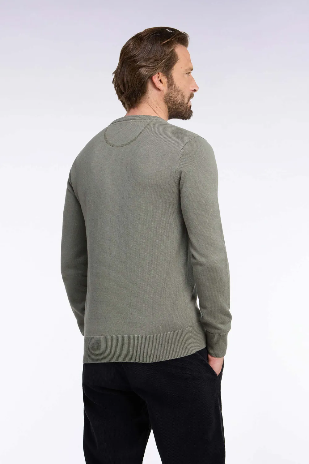 Eden Park pull homme col rond kaki coton coupe droite