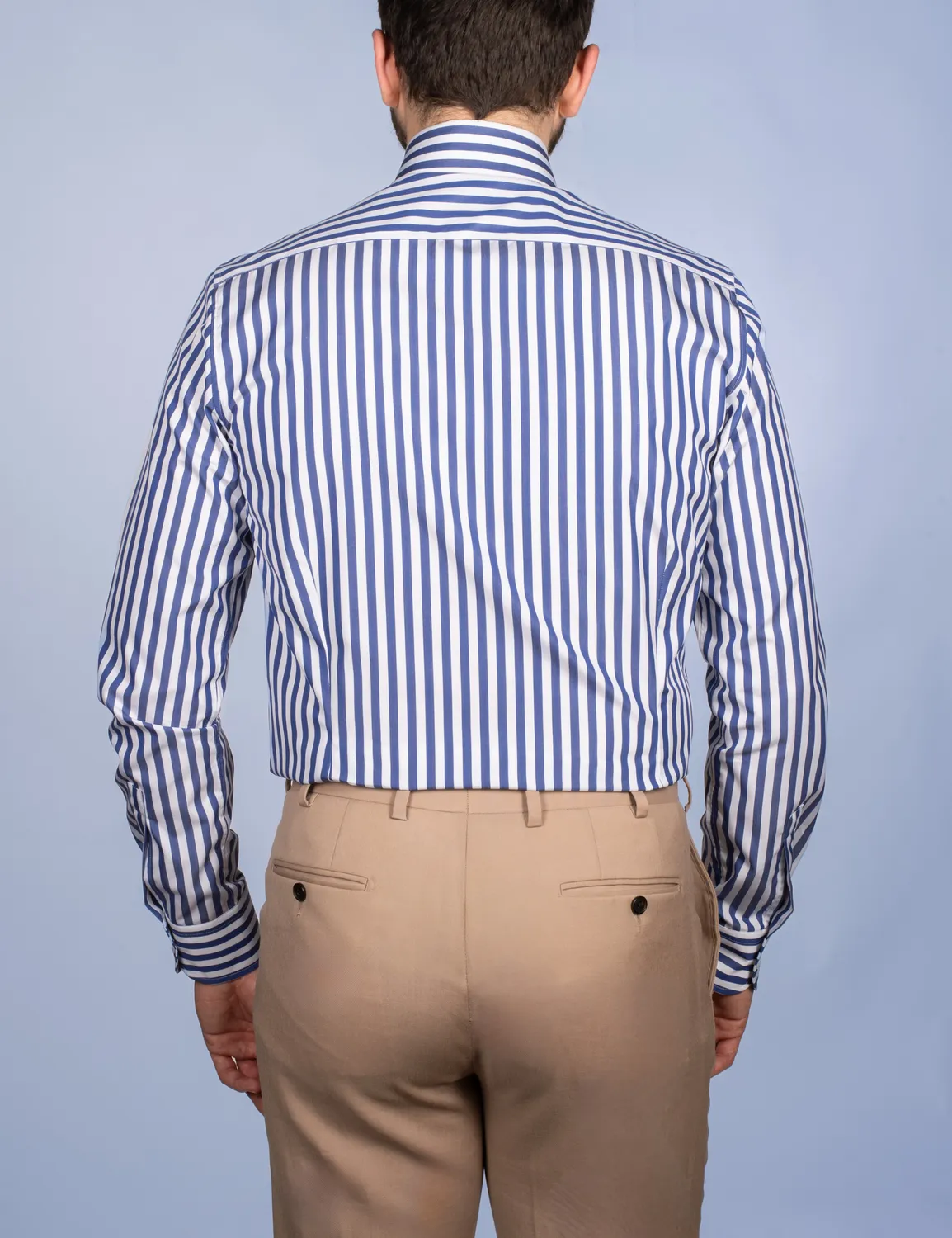 La Chemise Française Rayure Bâton Bleue 7mm chemise homme col italien