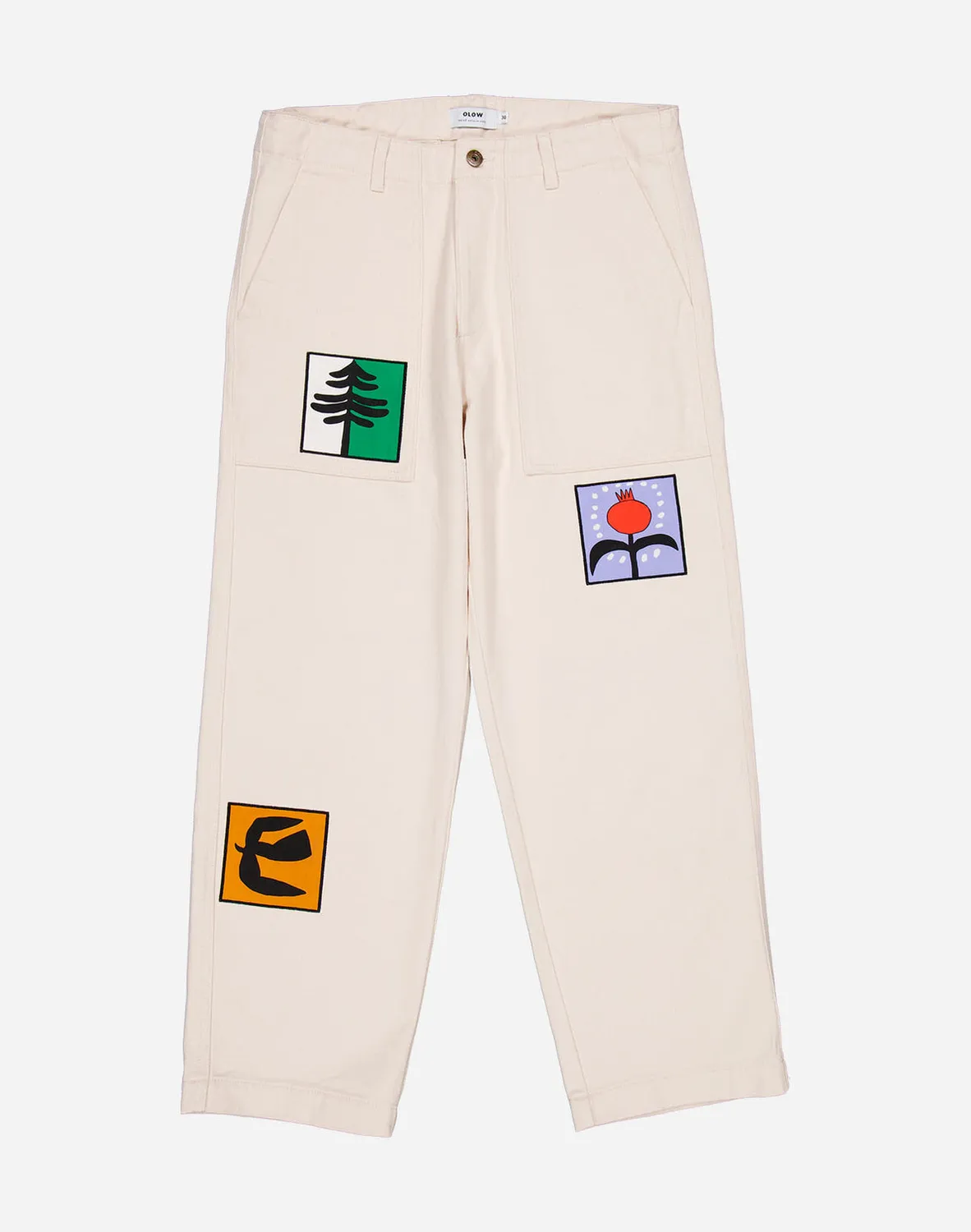 OLOW Gamal Ona écru pantalon coton bio patchs