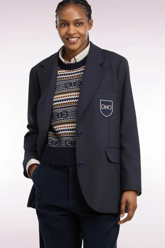 Eden Park blazer marine oversized écusson femme
