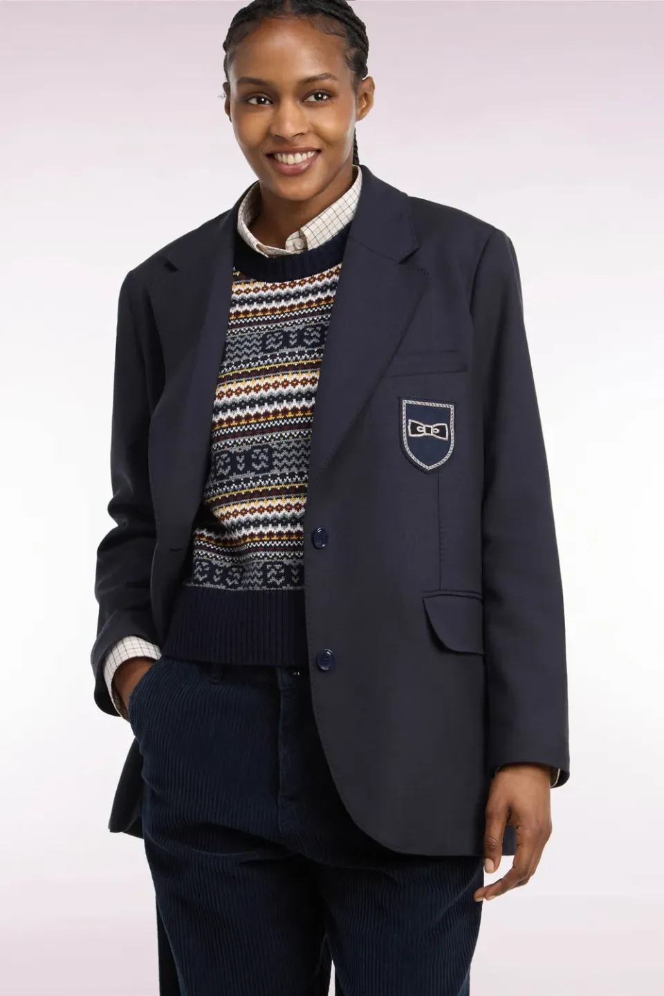 Eden Park blazer marine oversized écusson femme