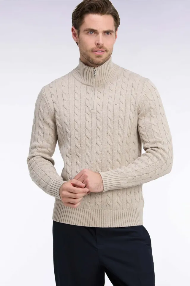 Eden Park pull torsades col camionneur beige coupe droite