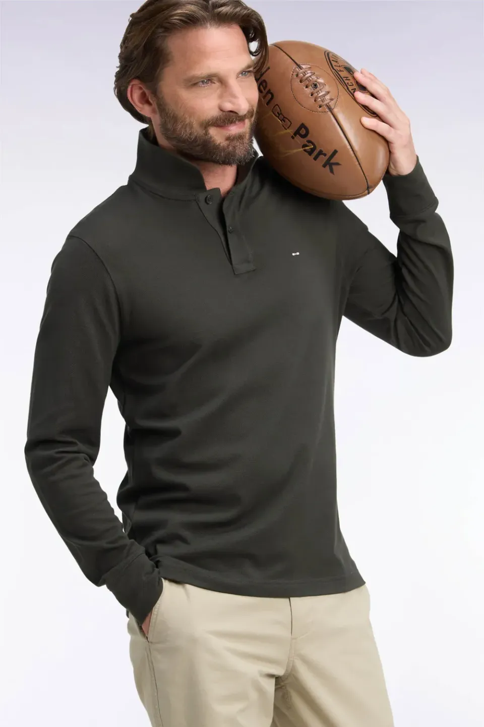Eden Park polo manches longues kaki polo droit coton Pima