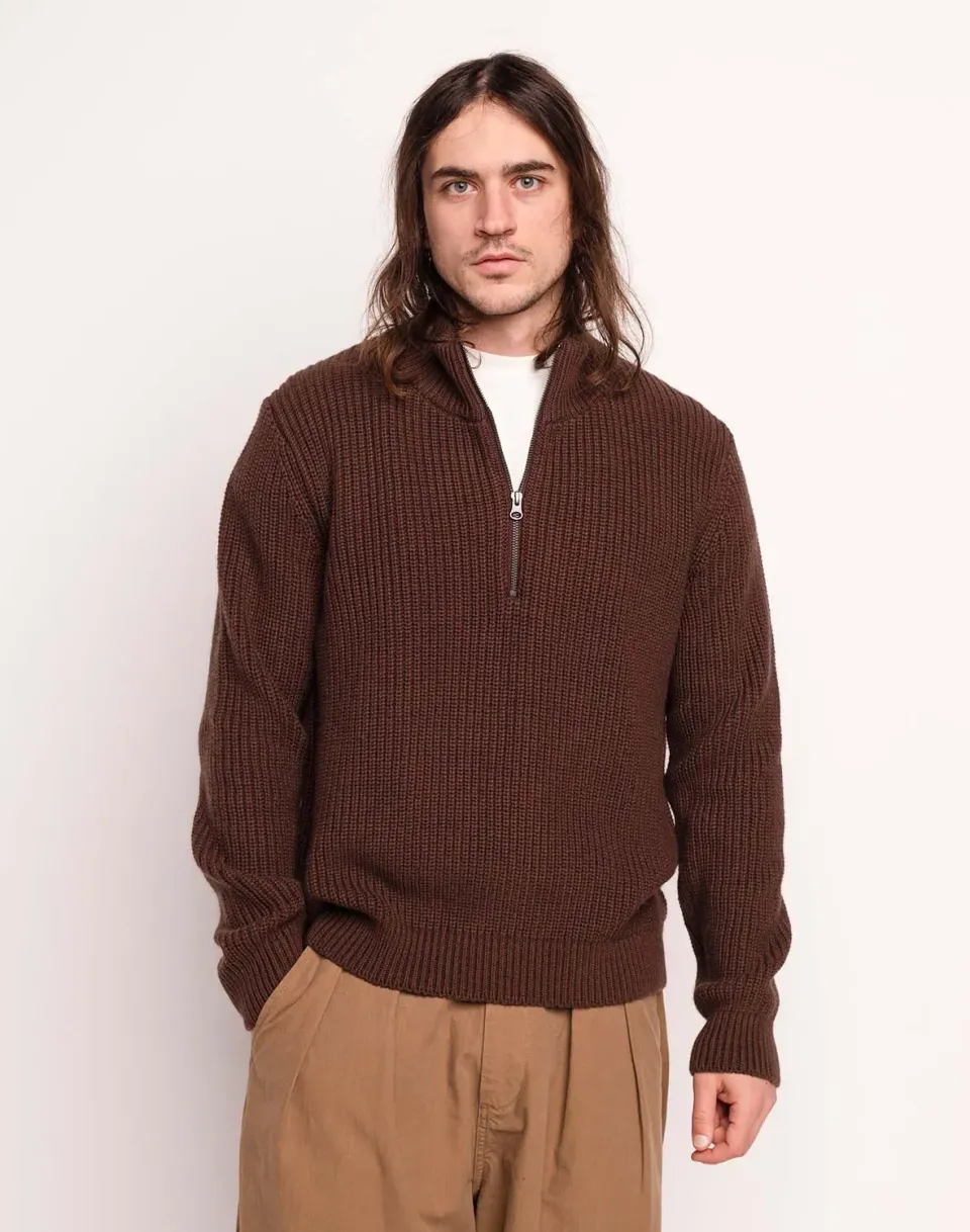 OLOW Banjo pull chocolat col camionneur en laine