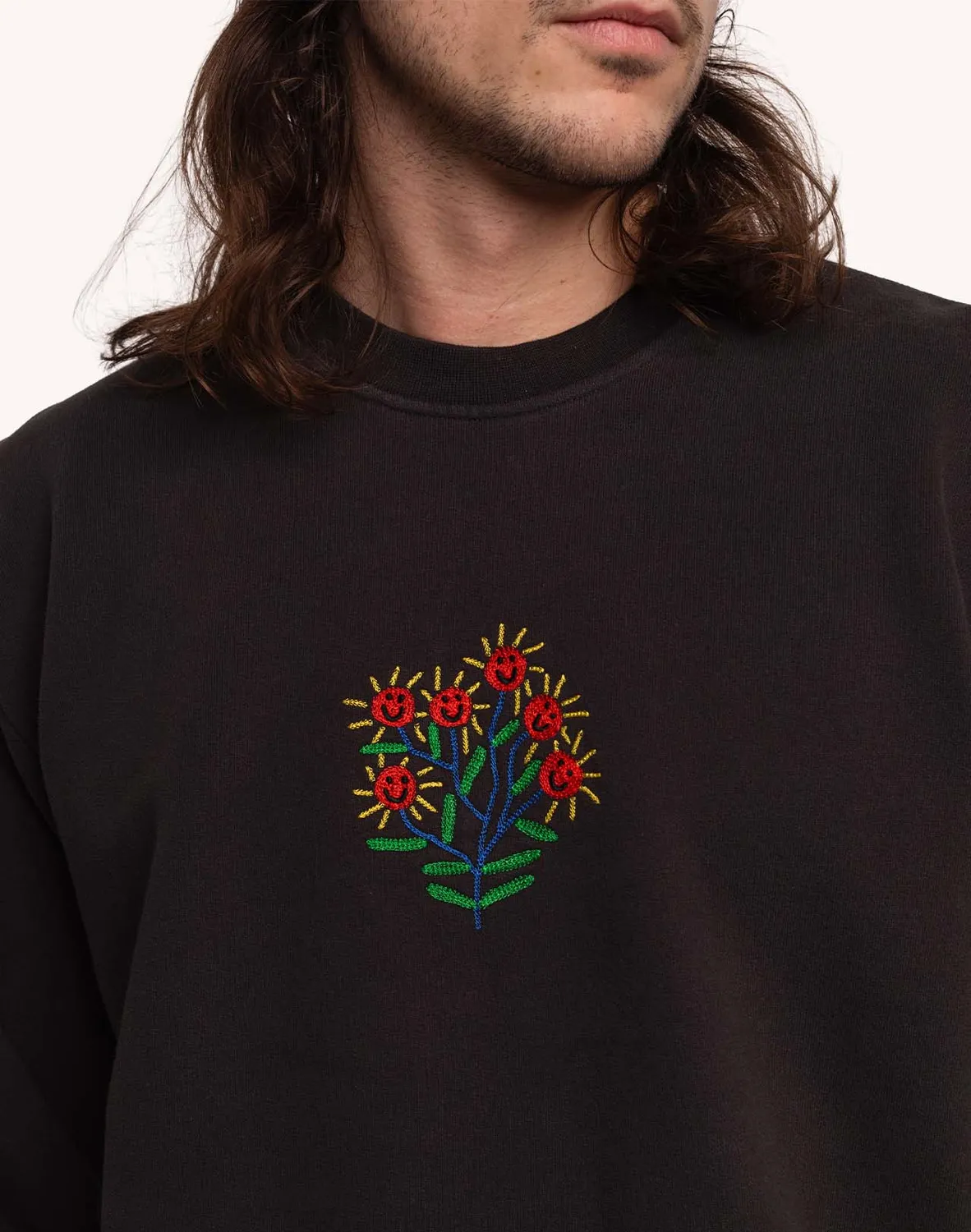 OLOW Happy Flower sweat noir carbone coton bio