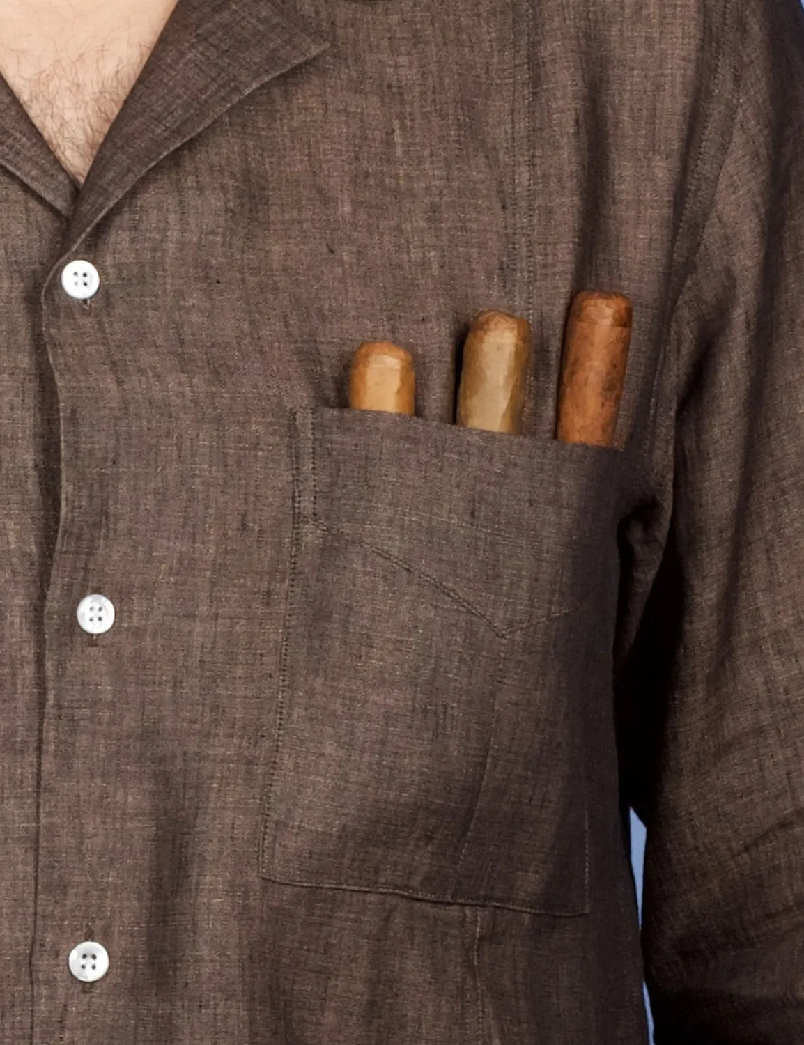La Chemise Française Aficionado Marron chemise lin guayabera