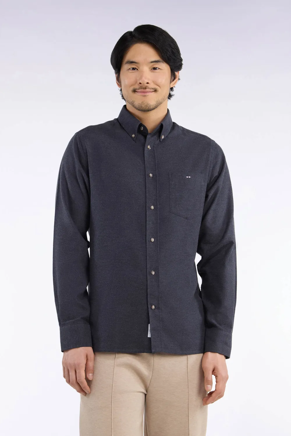 Eden Park Chemise coton gris foncé coupe droite col boutonné