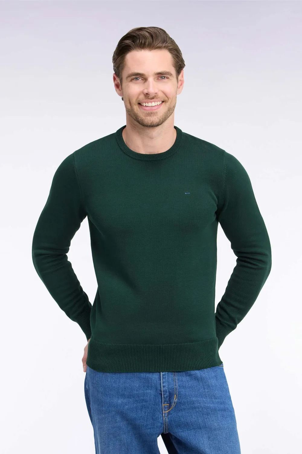 Eden Park pull col rond vert forêt coton homme