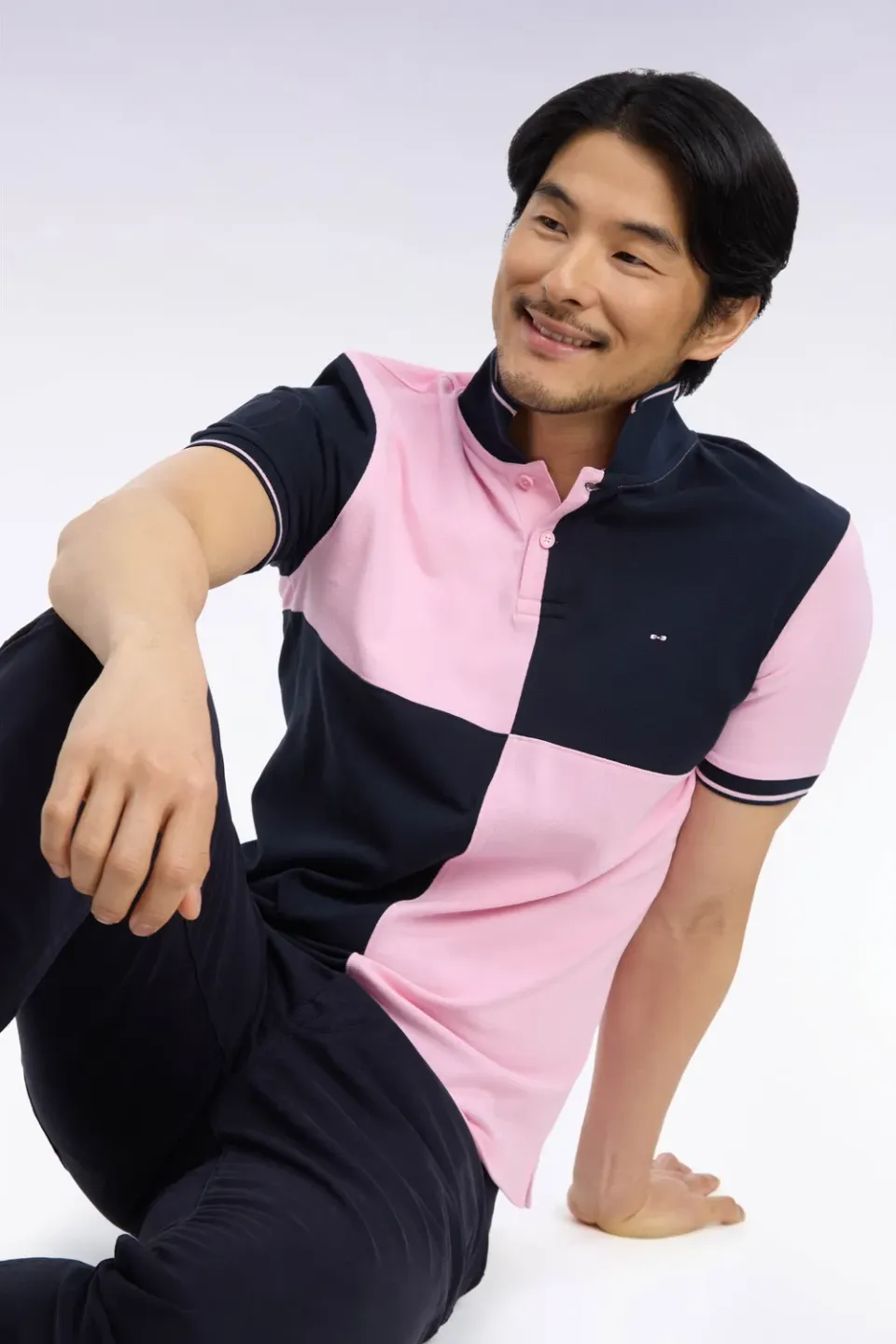 Eden Park polo tricolore marine rose coton coupe droite