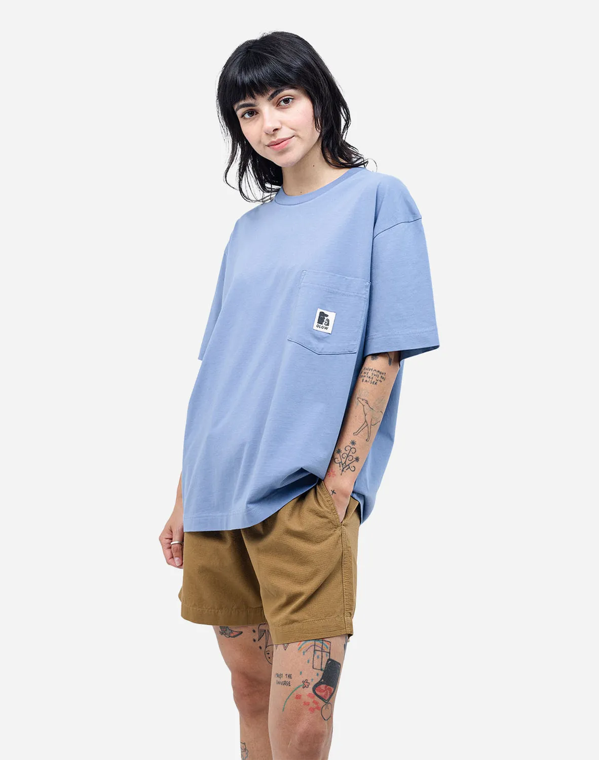 OLOW Japo t-shirt bleu azur coton bio poche