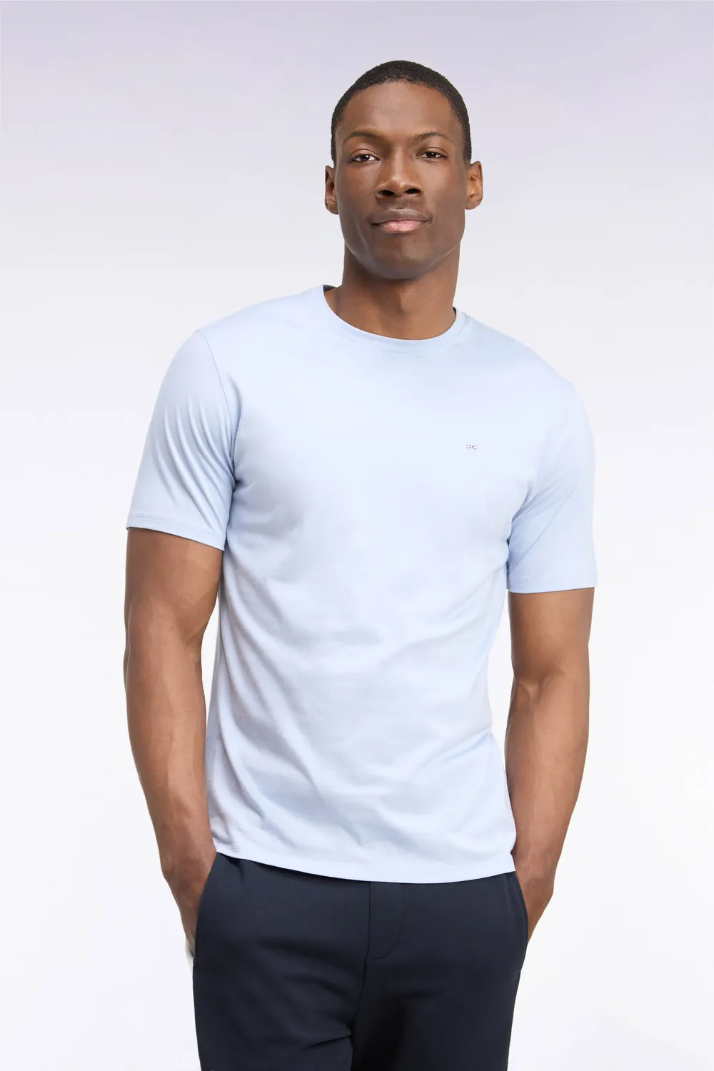 Eden Park t-shirt coton bleu ciel col rond coupe droite
