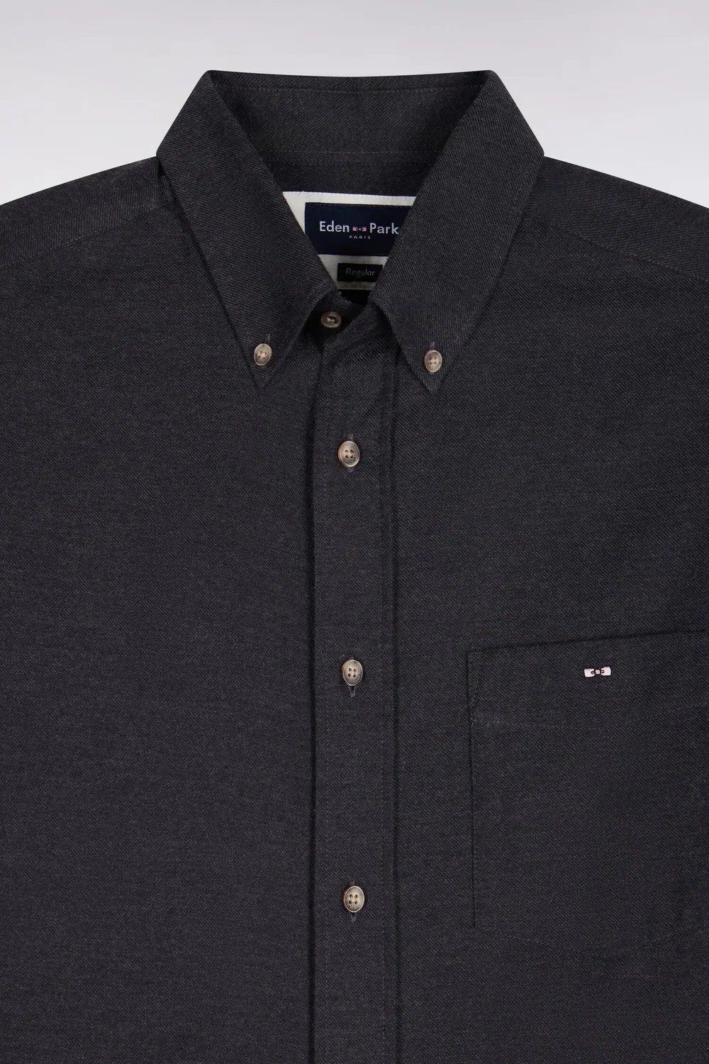Eden Park Chemise coton gris foncé coupe droite col boutonné