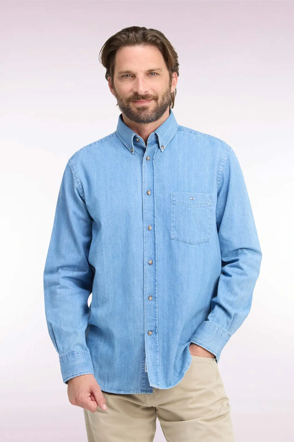Eden Park chemise denim ciel coton coupe droite homme