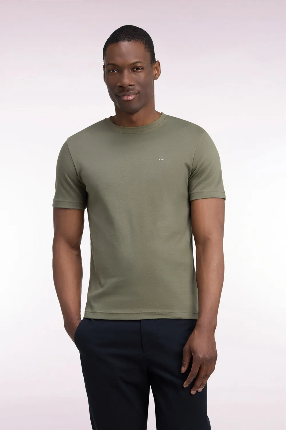 Eden Park t-shirt coton vert olive coupe droite