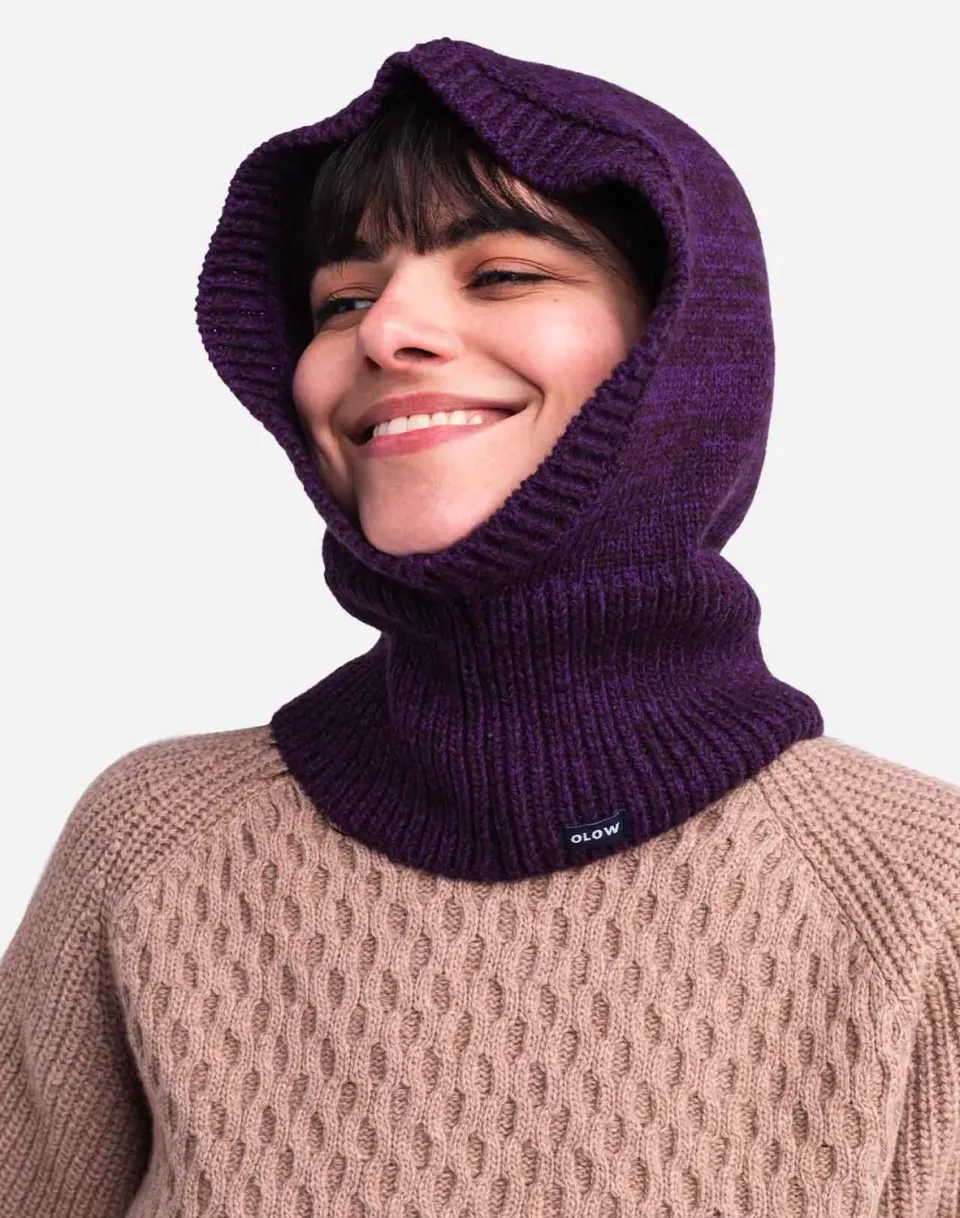 OLOW cagoule prune chiné 100% laine