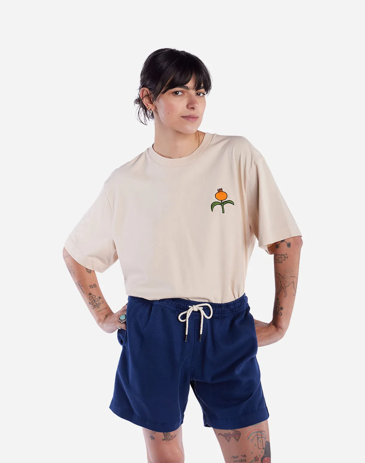 Olow Poppies t-shirt crème loose vintage