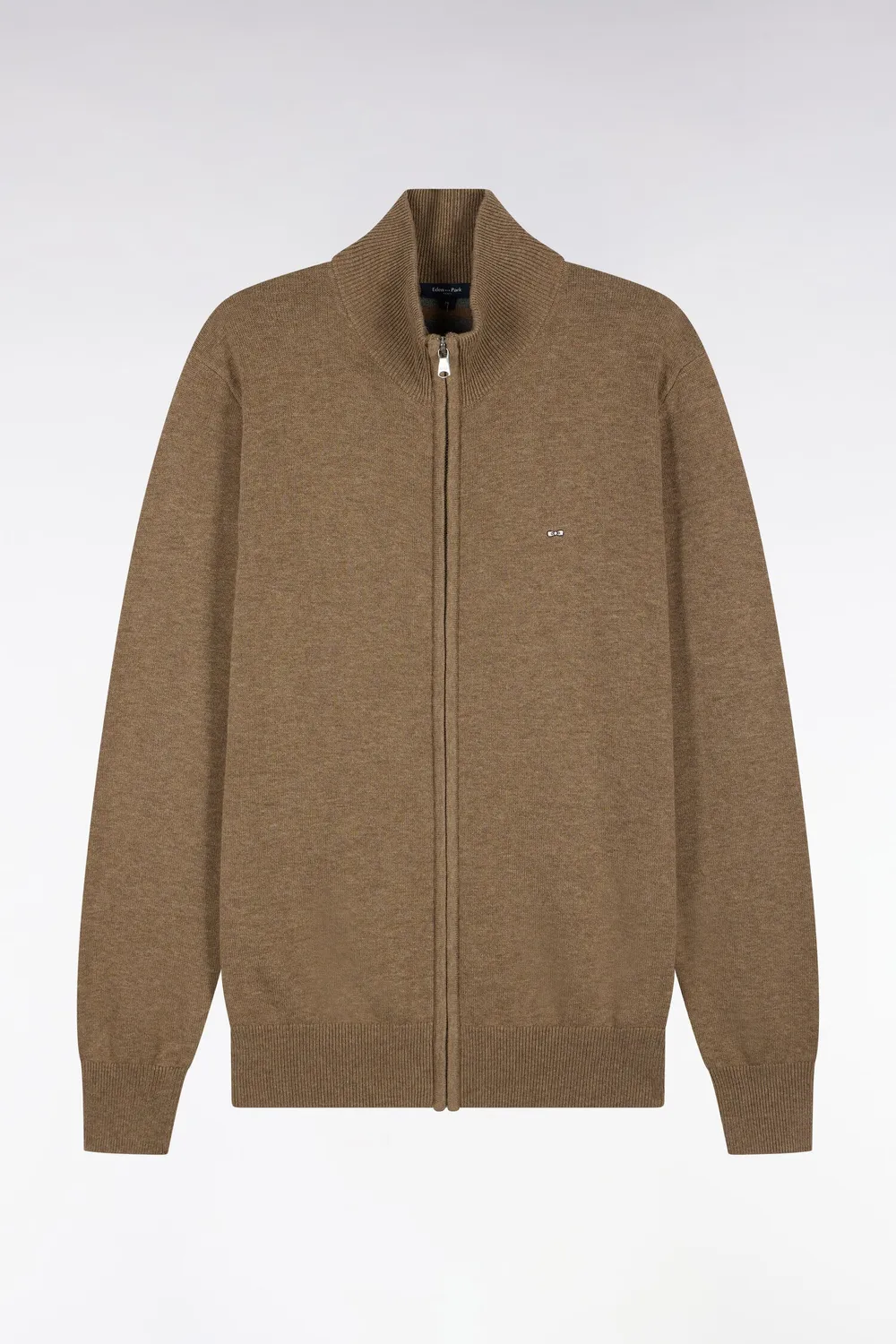 Eden Park cardigan zippé marron laine coton homme