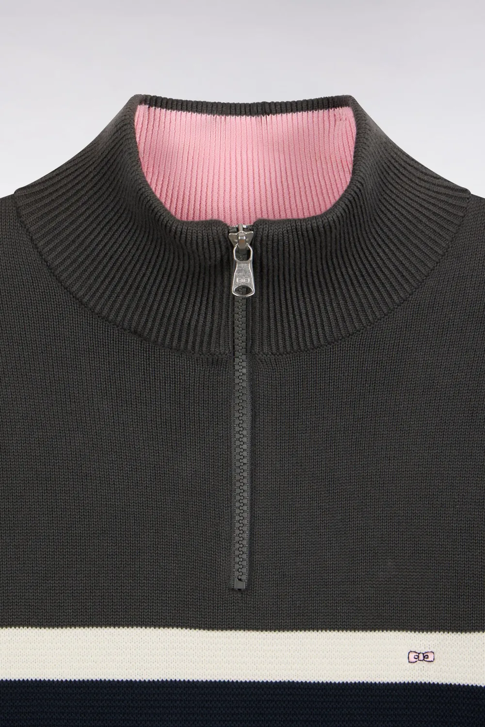 Eden Park Tricolore pull col camionneur kaki coton coupe droite