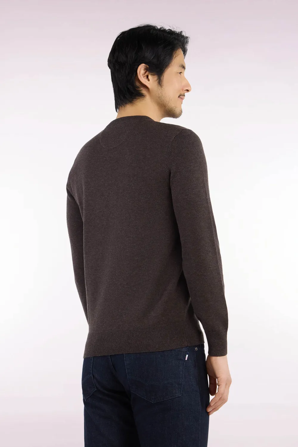 Eden Park pull col rond laine coton marron coupe droite