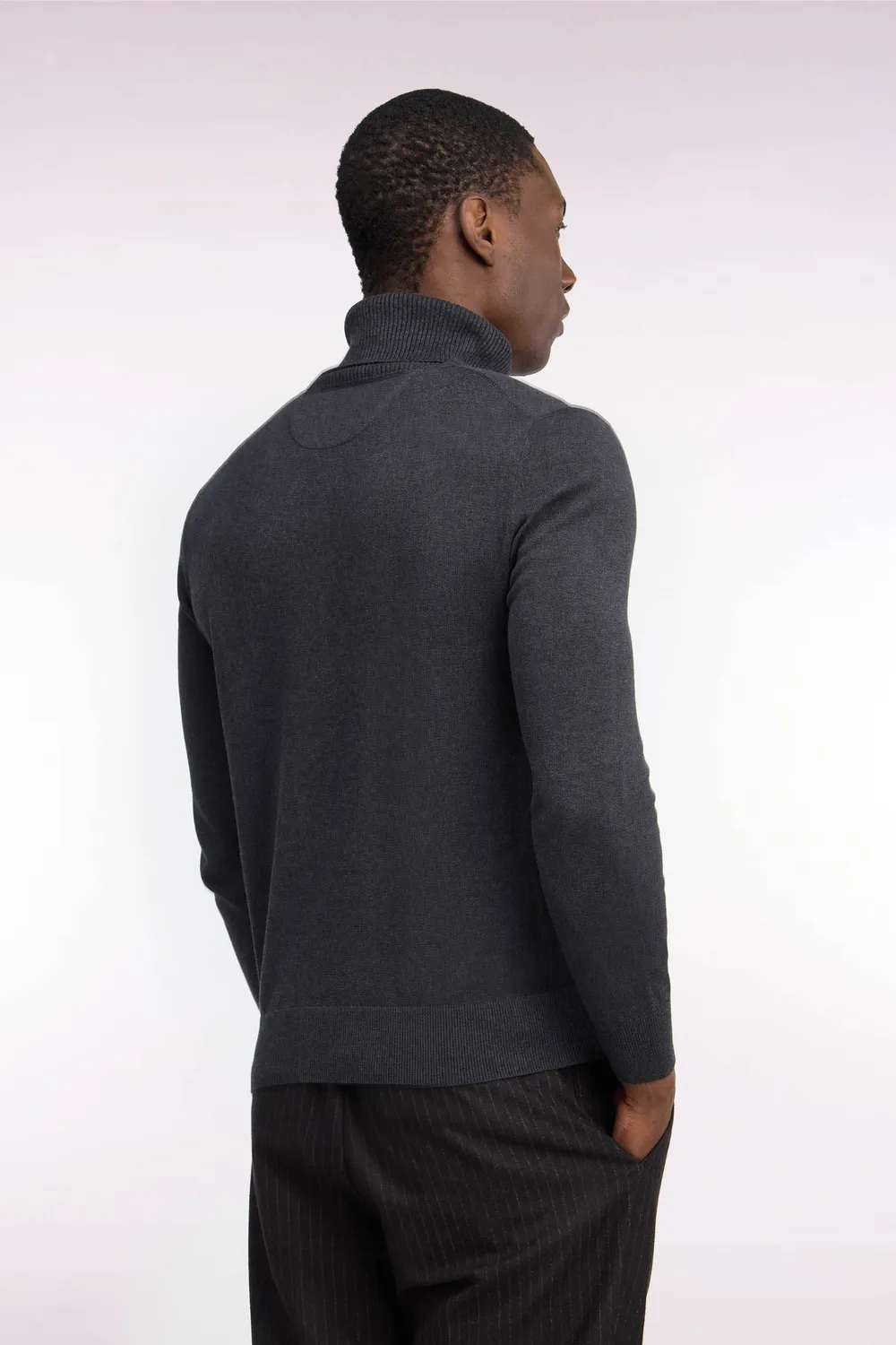 Eden Park pull col roulé gris foncé coton droit