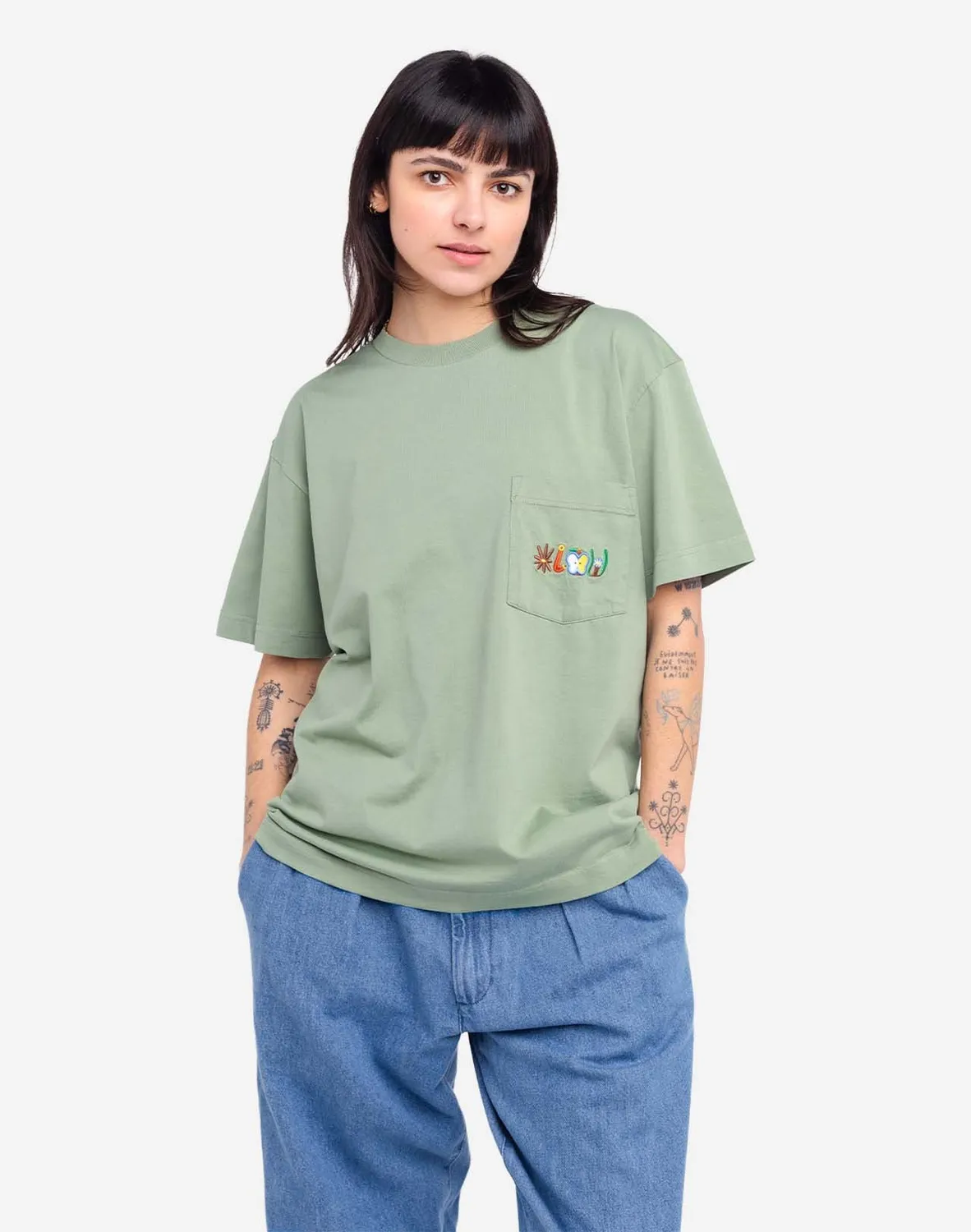 OLOW Pictures t-shirt ample vert sauge bio