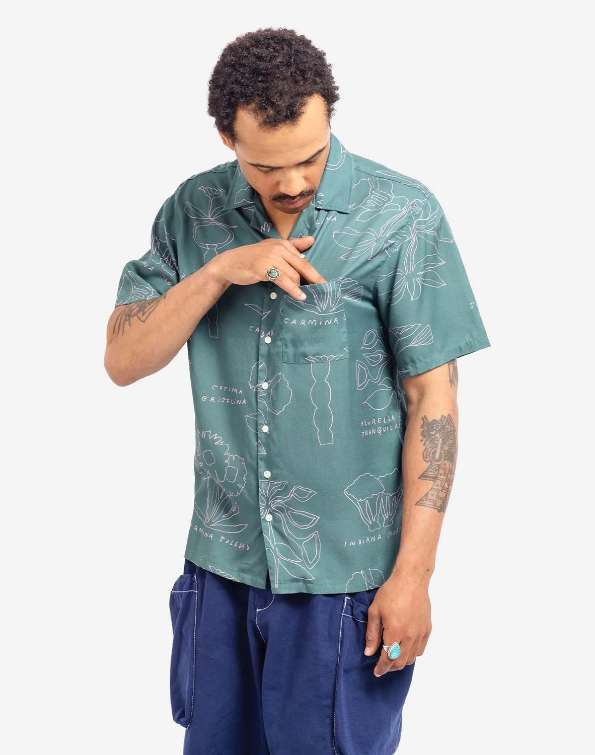 OLOW Aloha Florem chemisette tencel bleu-gris